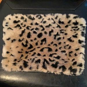 Faux Animal Leopard Print Fur Purse/ Makeup Bag Clutch